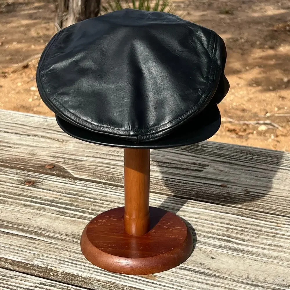 Y2K Faux Leather Cabbie Hat L Structured Newsboy Cap Country Gentleman USA Made